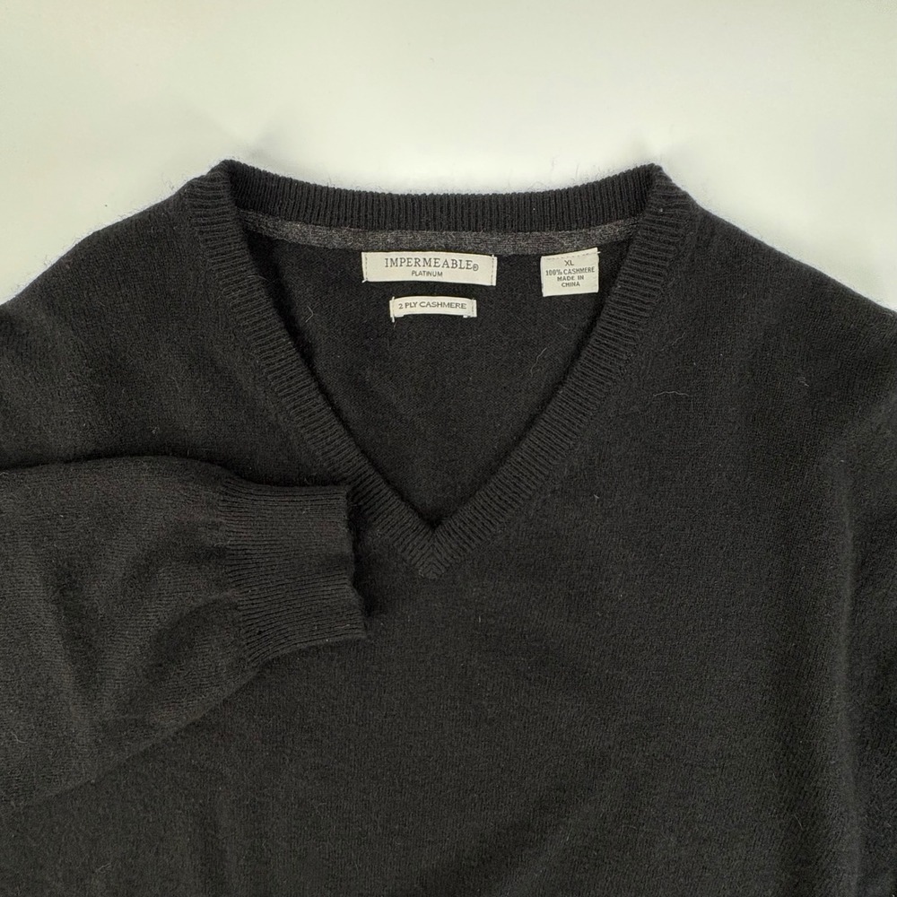 Impermeable Platinum Mens XL Black 100% 2 Ply Cashmere V-Neck Sweater Knit Top